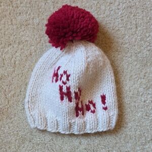 White Knit Hat with Red Pom Pom